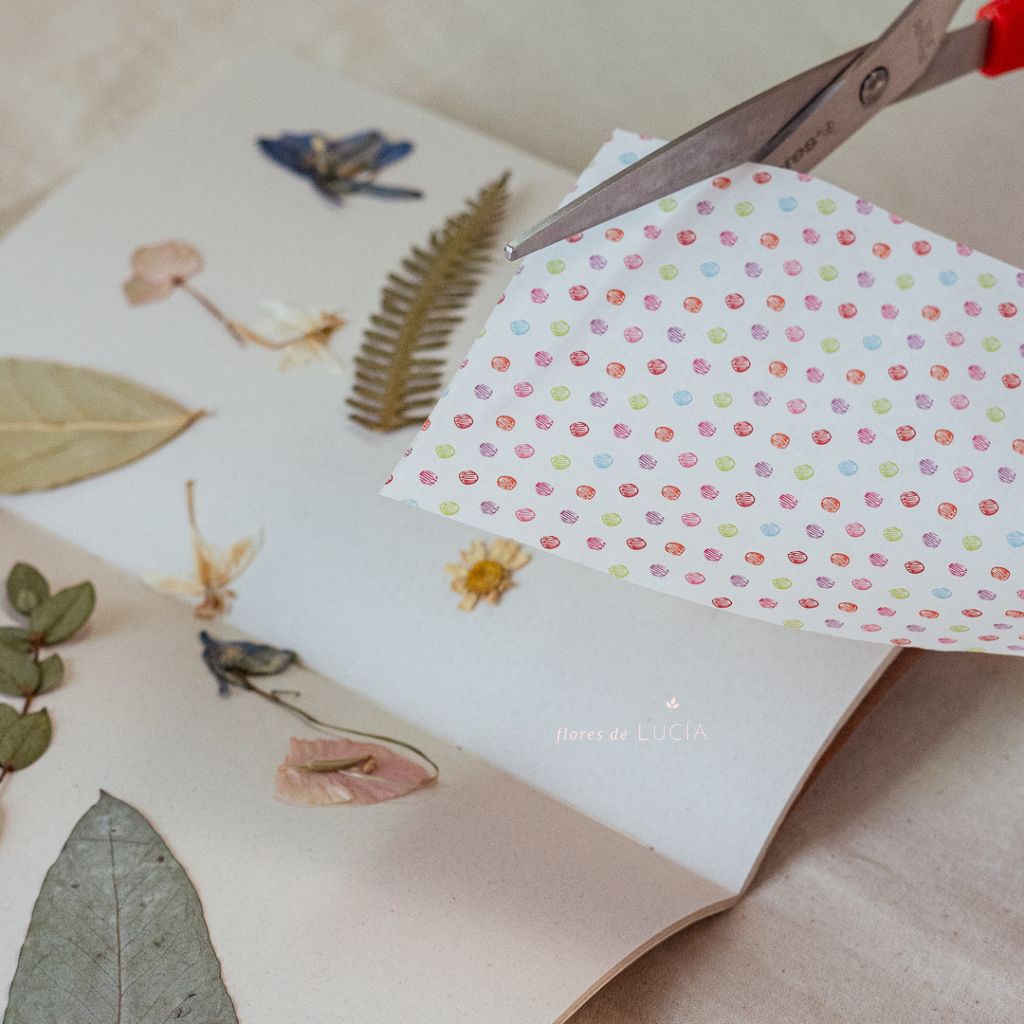 Kit de flores prensadas para deciorar con papel de recortes.